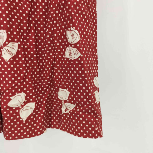 ピンクハウス PINK HOUSE リボンプリント ドットパターンフリルデザインボタンワンピース レディース
