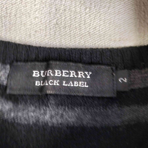バーバリーブラックレーベル BURBERRY BLACK LABEL ロゴ刺繍 Vネックボーダーウールニット レディース JPN:2