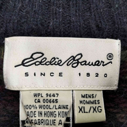 エディーバウアー Eddie Bauer 香港製 総柄 ウールニットセーター メンズ import:XL