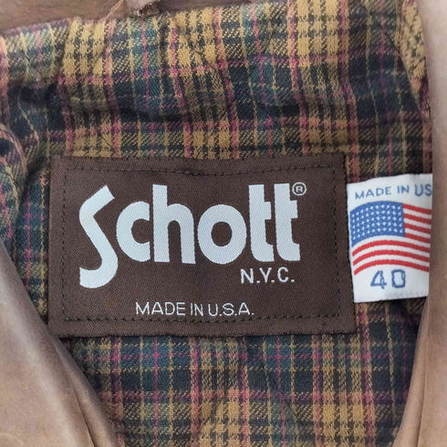 ショット Schott Lot. BNDL 裏地キルティングチェック柄 シングル ライダース レザー ジャケット 襟付き メンズ 40