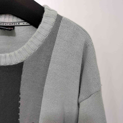 サウスポール SOUTHPOLE 80-90s ロゴ刺繍 ステッチデザイン クルーネックニット メンズ XL