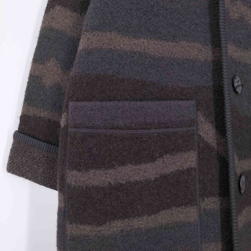 プランテーション Plantation 91AW ボーダー ウール スタンドカラーコート レディース JPN:M