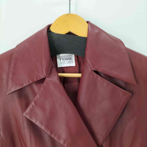 ジャンフランコフェレストゥーディオ GIANFRANCO FERRE STUDIO イタリア製 シープレザーダブルブレストチェスターコート レディース EUR:40