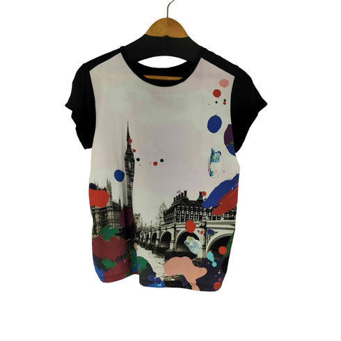 ピーエスポールスミス PS Paul Smith 素材切替 アートデザイン S/S カットソー レディース JPN:M