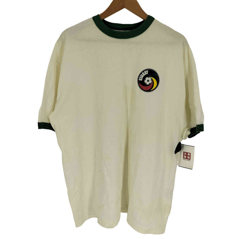 ステューシー Stussy 90S USA製 紺タグ ラスタカラー サッカー プリント リンガー S/S Tシャツ トリム メンズ import:XL