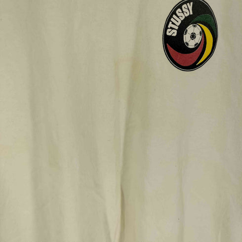 ステューシー Stussy 90S USA製 紺タグ ラスタカラー サッカー プリント リンガー S/S Tシャツ トリム メンズ import:XL