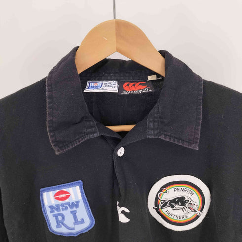 カンタベリー CANTERBURY 90S オーストラリア製 ラスタカラー ボーダー ワッペン S/S ラガー シャツ ポロ メンズ import:XL