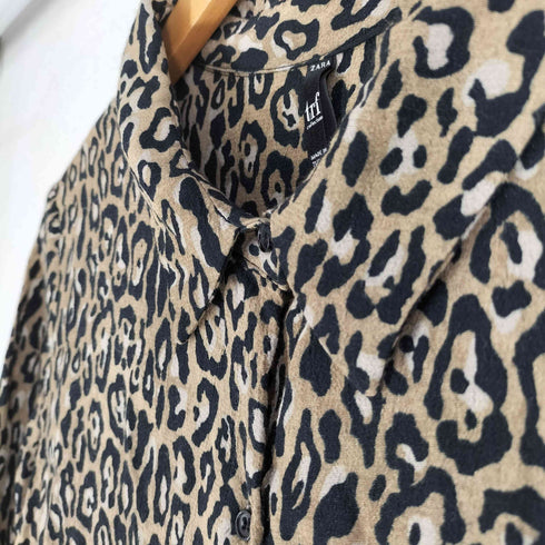 ザラ ZARA trf collection レオパード柄 長袖レーヨンシャツ レディース import:M