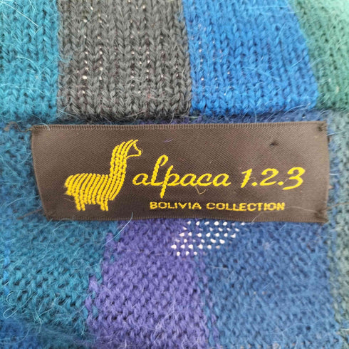 ALPACA 1.2.3 アルパカ100 チェック柄開襟ニットジャケット レディース JPN:M