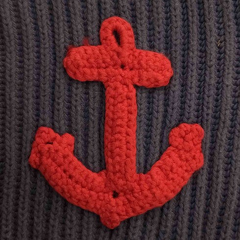 イタリア製 錨刺繍 コットン リブ ドライバーズニット メンズ