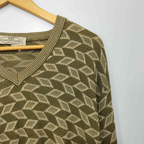 プロントウォモ PRONTO UOMO 90-00S イタリア製 Vネック 総柄 L/S ニット メンズ import:L