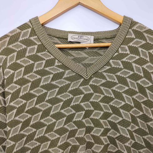 プロントウォモ PRONTO UOMO 90-00S イタリア製 Vネック 総柄 L/S ニット メンズ import:L