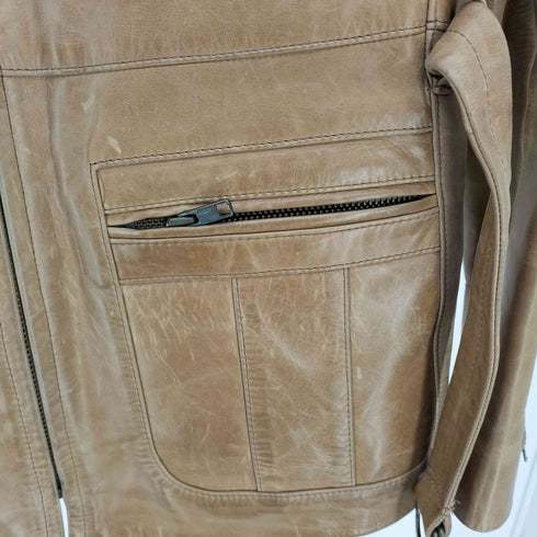マカフィー MACPHEE 丸襟 牛革 シングルライダースジャケット レディース