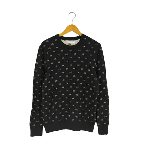 カルバンクライン CALVIN KLEIN CKロゴ 総柄 ウール混 アクリル クルーネックニット メンズ import:M