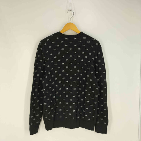 カルバンクライン CALVIN KLEIN CKロゴ 総柄 ウール混 アクリル クルーネックニット メンズ import:M