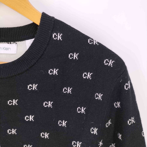 カルバンクライン CALVIN KLEIN CKロゴ 総柄 ウール混 アクリル クルーネックニット メンズ import:M