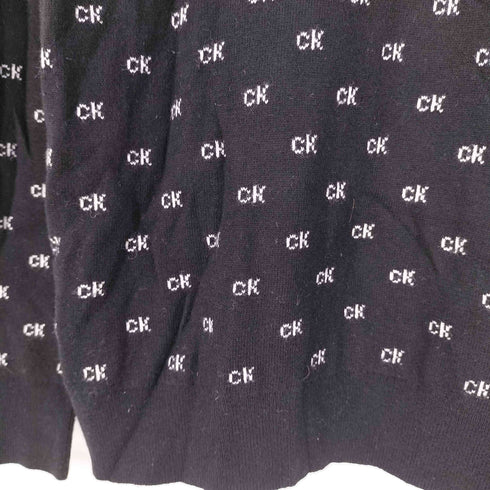カルバンクライン CALVIN KLEIN CKロゴ 総柄 ウール混 アクリル クルーネックニット メンズ import:M