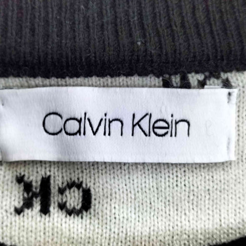 カルバンクライン CALVIN KLEIN CKロゴ 総柄 ウール混 アクリル クルーネックニット メンズ import:M