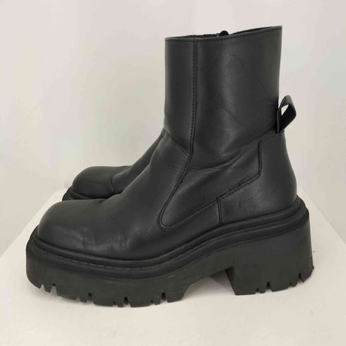 ザラ ZARA サイドジップ 厚底 スクエアトゥ ブーツ レディース JPN:24.5