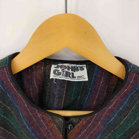 JOHNS GIRL 90S マルチストライプ ノーカラーデザインジャケット レディース