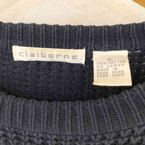 クレイボーン Claiborne 香港製 ワッフル コットン クルーネックニット メンズ import:XL