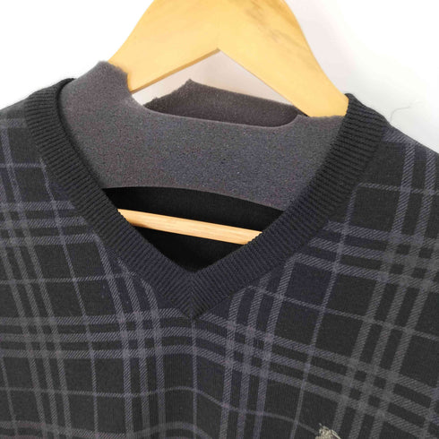 バーバリーブルーレーベル BURBERRY BLUE LABEL ワンポイントロゴ刺繍 チェックデザインVネックニット メンズ import:L