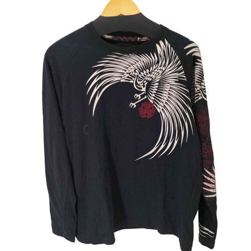 和柄刺繍デザイン L/S Tシャツ メンズ