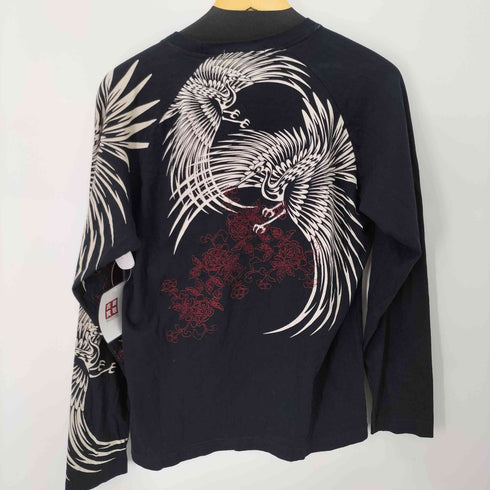 和柄刺繍デザイン L/S Tシャツ メンズ