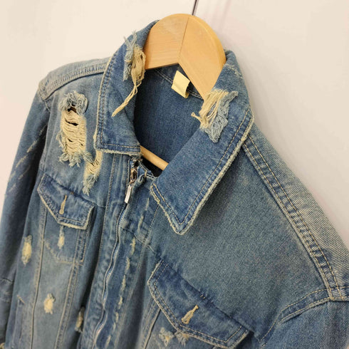 ダメージ加工 ジップアップ デニムジャケット メンズ JPN:L