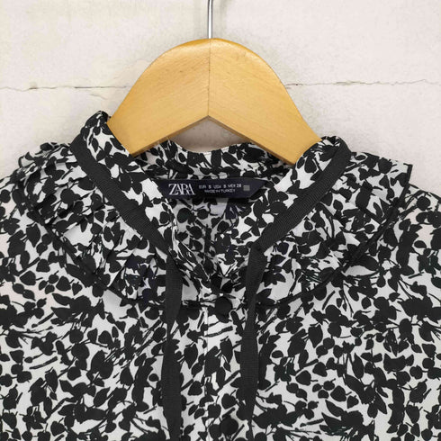 ザラ ZARA リボンタイ付き 総柄ブラウス レディース import:S