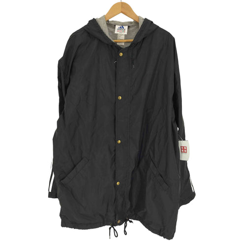 アディダス adidas 90S 万国旗タグ ロゴ ボタン サイドライン フーデッド ロング ナイロン ジャケット メンズ import:XL
