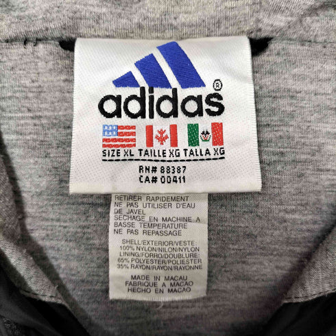 アディダス adidas 90S 万国旗タグ ロゴ ボタン サイドライン フーデッド ロング ナイロン ジャケット メンズ import:XL