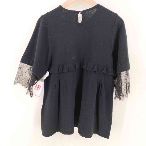 Laula ウールカシミヤ 袖レース フリル二ット レディース FREE