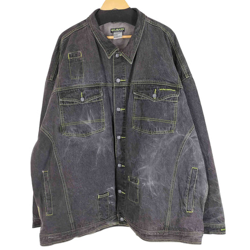 MOJEANS オーバーサイズブラックデニムジャケット ステッチデザイン B系 マルチポケット メンズ 6XL