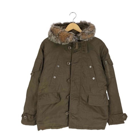 ギャップ Gap 00s OLD GAP オールドギャップ SNORKEL JACKET フェイクファー フード裏ボア 裏地キルティング ナイロン フライトジャケット 中綿ジャケット メンズ import:XS