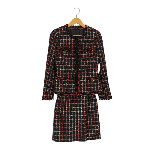 ジェイアール J&R チェック ツイード ノーカラージャケット スカート セットアップ レディース 36