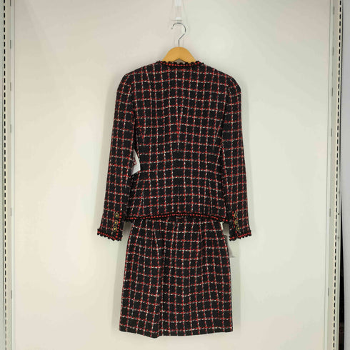 ジェイアール J&R チェック ツイード ノーカラージャケット スカート セットアップ レディース 36