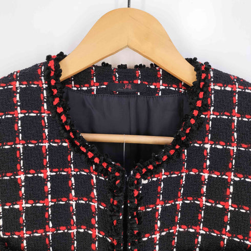 ジェイアール J&R チェック ツイード ノーカラージャケット スカート セットアップ レディース 36