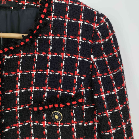 ジェイアール J&R チェック ツイード ノーカラージャケット スカート セットアップ レディース 36
