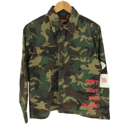 サニーサイダー SUNNY SIDER DON'T WORRY BOUT THANG BABY GIRL I'M A SOLDIER HUH プリント カモ 迷彩柄 ミリタリーシャツ メンズ import:S