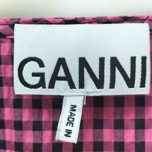 ガニー Ganni Seersucker Check V-neck Gathered Midi Dress レディース JPN:34