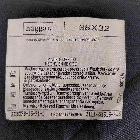 ハガークロージング HAGGAR 2タックポリスラックス メンズ 38×32