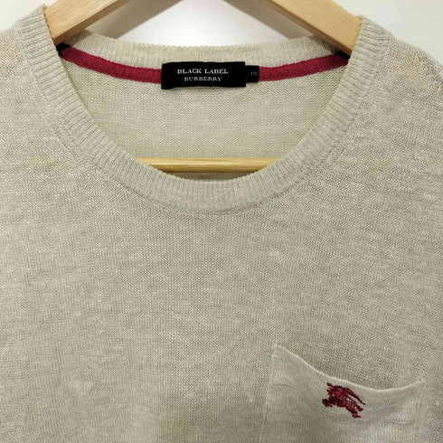 バーバリーブラックレーベル BURBERRY BLACK LABEL ロゴ刺繍 リネン100% 半袖ニットシャツ メンズ 2