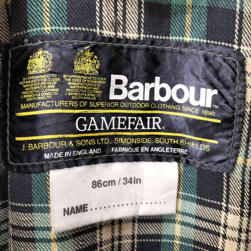バブアー Barbour 80s England製 GAMEFAIR 裏地チェック ワックスコットン オイルドジャケット YKK棒ジップ 2ワラント メンズ 34