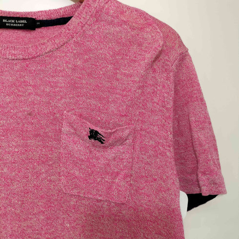 バーバリーブラックレーベル BURBERRY BLACK LABEL ロゴ刺繍 リネン100% 半袖ニットシャツ メンズ JPN:2