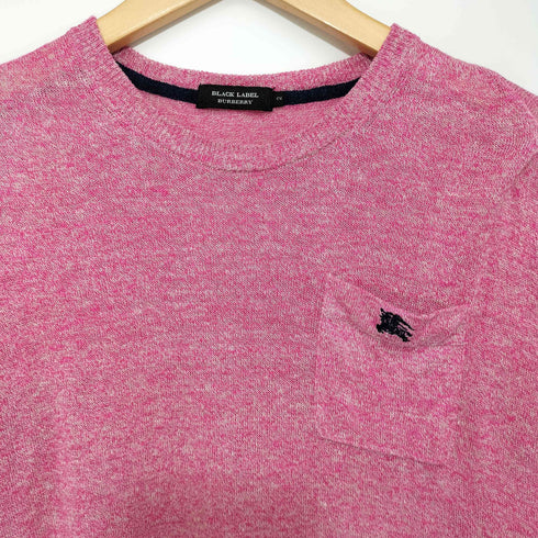バーバリーブラックレーベル BURBERRY BLACK LABEL ロゴ刺繍 リネン100% 半袖ニットシャツ メンズ JPN:2
