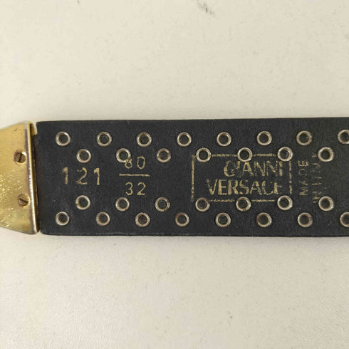 ジャンニヴェルサーチ GIANNI VERSACE MADE IN ITALY メデューサコインボタン スタッズデザインレザーベルト メンズ 80/32