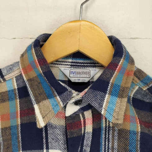 ファイブブラザー FIVE BROTHER 70-80s MADE IN USA コットンチェックL/Sネルシャツ メンズ 15-15 1/2