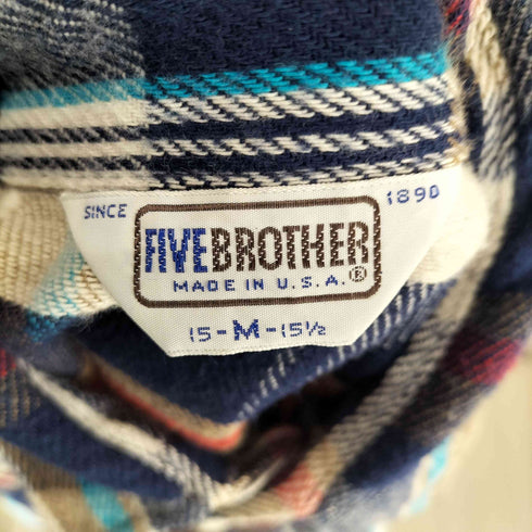 ファイブブラザー FIVE BROTHER 70-80s MADE IN USA コットンチェックL/Sネルシャツ メンズ 15-15 1/2