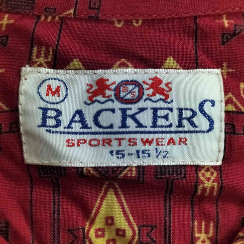 バッカーズ Backers 総柄 2ポケット レーヨン 開襟 オープンカラーシャツ メンズ 15-15 1/2
